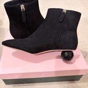 kate spade Black Suede Ankle Booties with Rounded Sculptural Heel